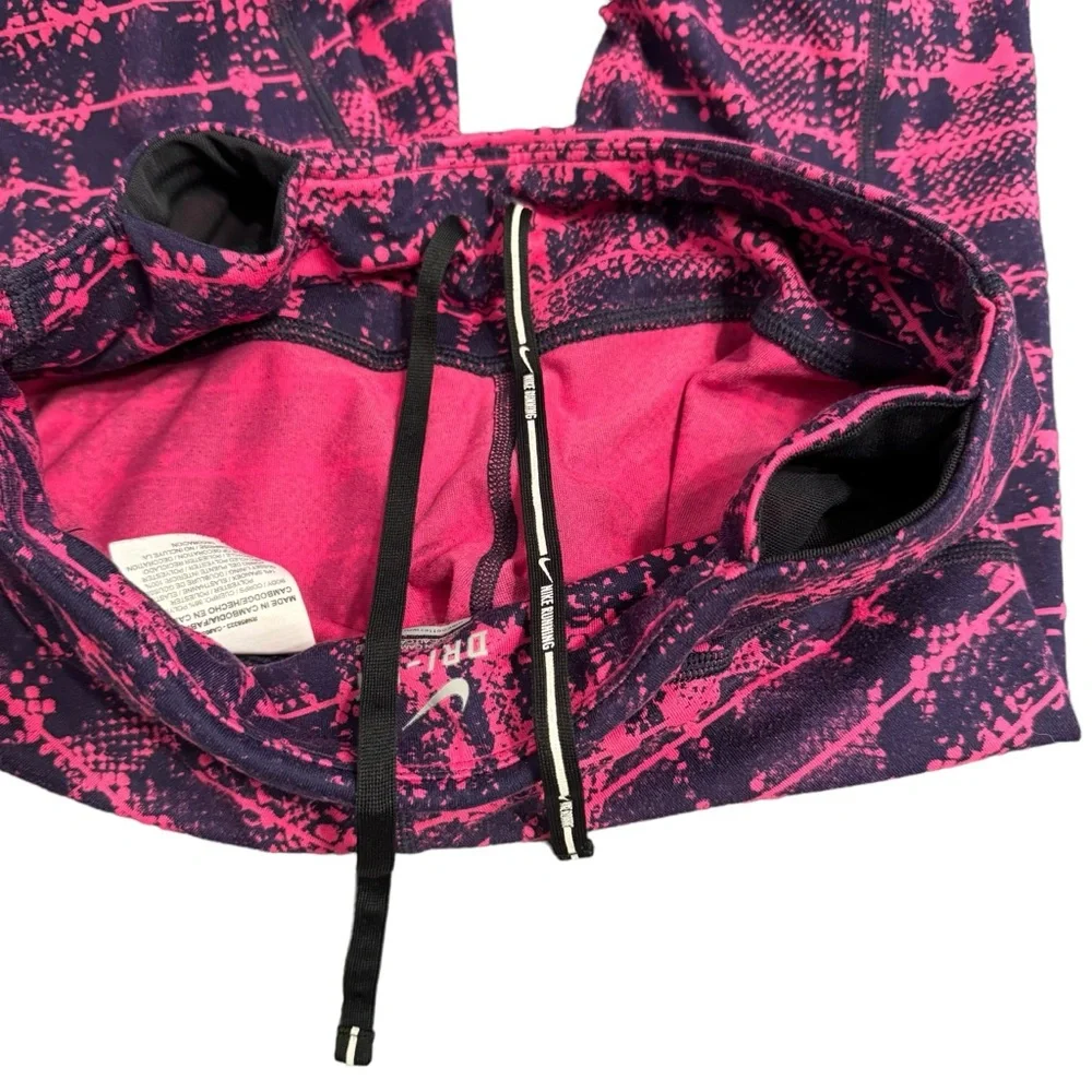 Nike Dri Fit Printed Epic Run Cropped Running Leggings Pink/Black Size Small